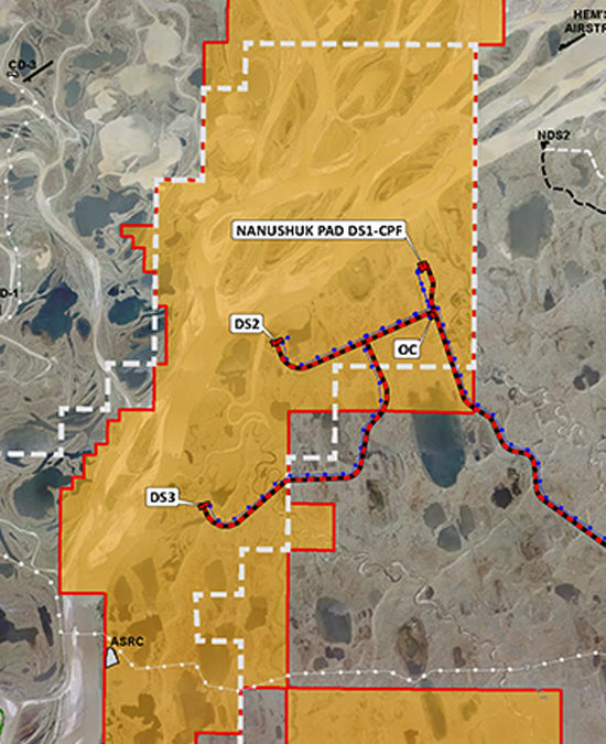 Aerial map of the proposed Nanushuk project for a public management case study