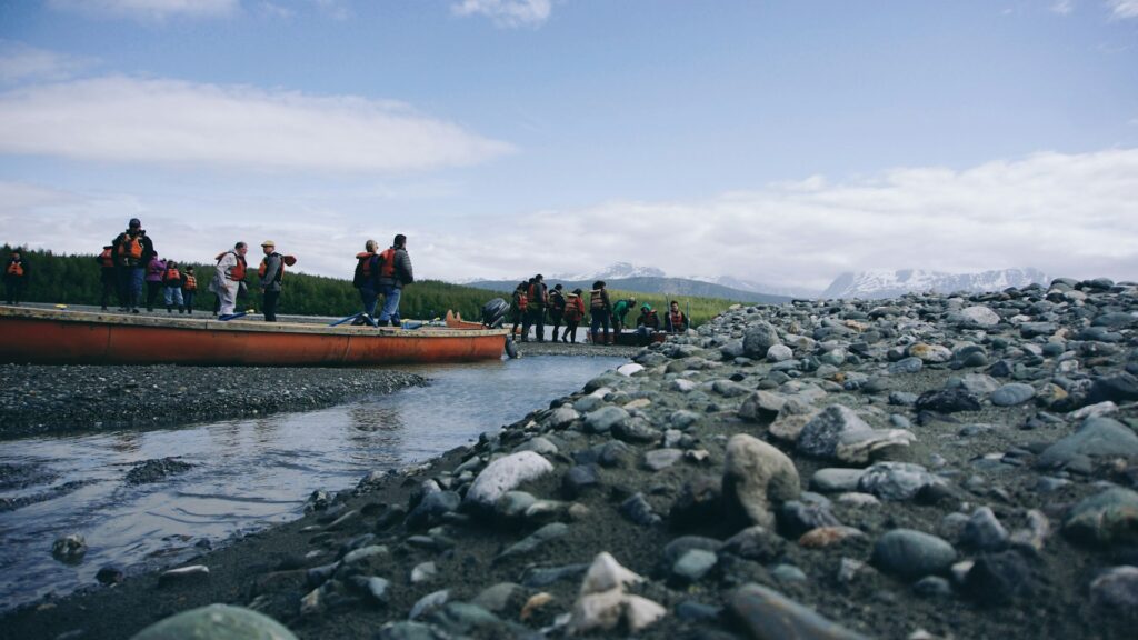 Community members near Nanushuk after attending a public meeting during a government review process